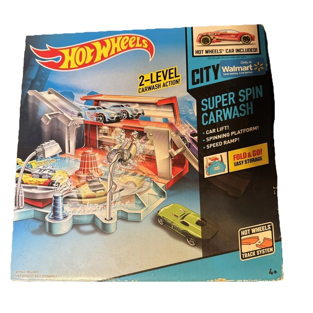 Hot Wheels Super Spin Carwash 2013 Walmart Exclusive City Playset BHT59 NOS